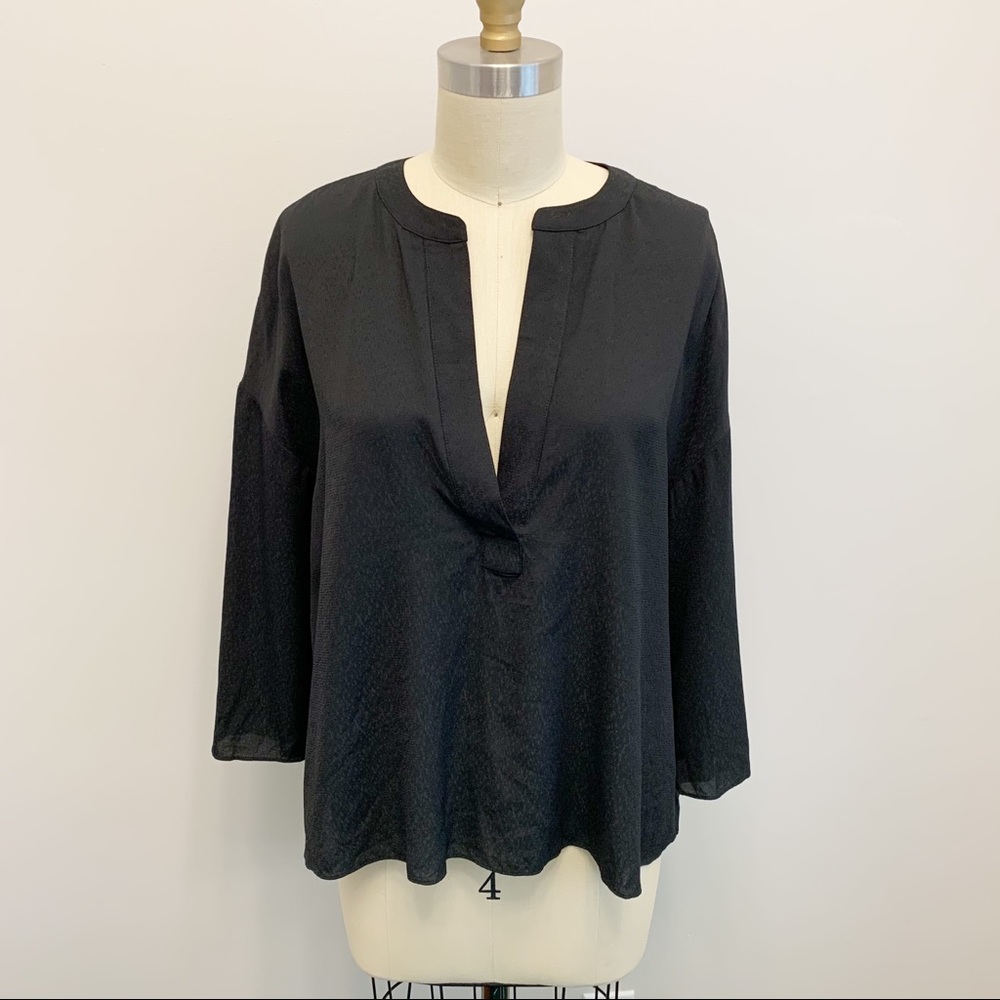 Banana Republic Split Neck Top Blouse Black